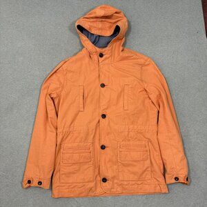 LIFE / AFTER / DENIM Coat Mens Med Orange Cotton Tab Snap Collar Coat Retro 90s